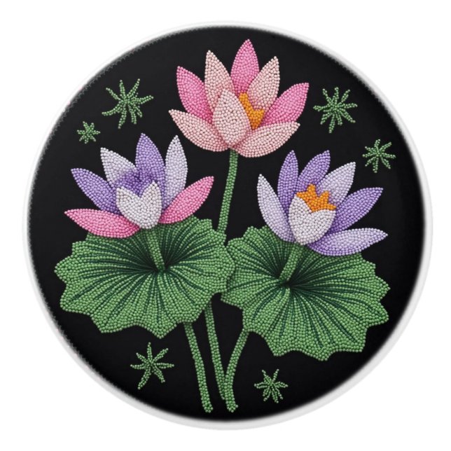 Keramik Native Beadwork Floral Lotus Knochen Keramikknauf (Vorderseite)