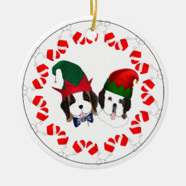 Keramik Ornament mit St. Bernard Elves