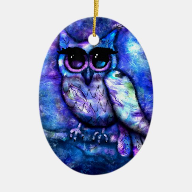 Keramik Ornament Whimsical Abstrakt Owl Blue (Vorne)