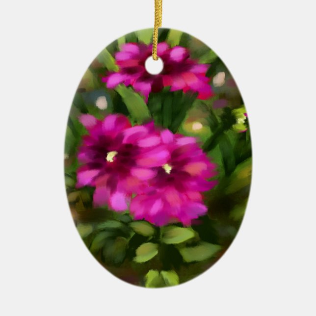 Keramik Oval Ornament mit dunkelrosa Dahlia Kunstw (Vorne)