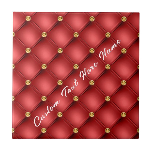 Keramik Rot und Gold mit benutzerdefiniertem Text Fliese (Vorderseite)