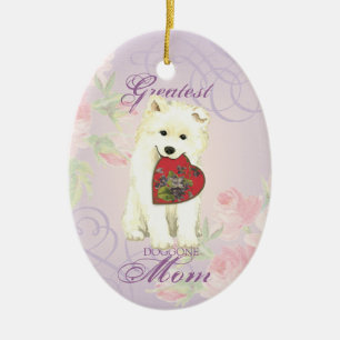 Keramik Samoyed Heart Mama Ornament