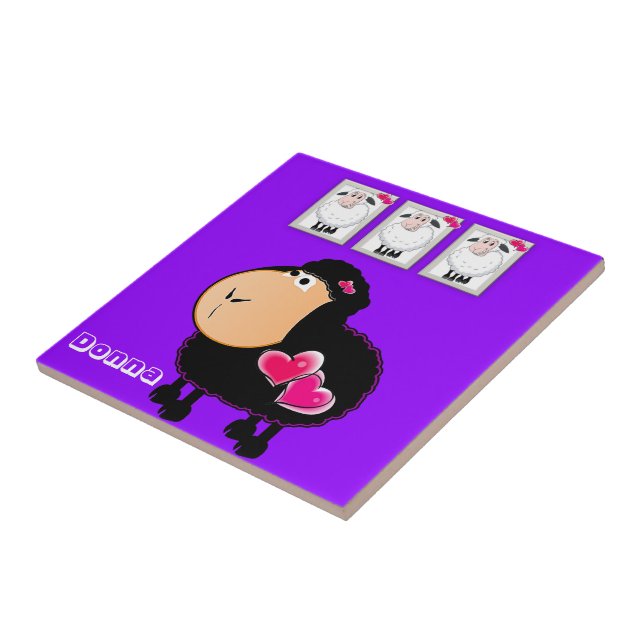 Keramik, Schafe, rosa Herzen, Lila Fliese (Seite)