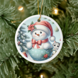 Keramik-Schneemann-Weihnachtsbaumanhänger Keramik Ornament