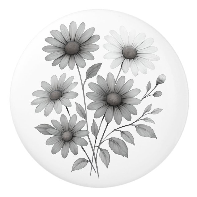 Keramik Schublade mit B&W Blumendesign Keramikknauf (Vorderseite)