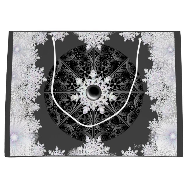 Keramik, schwarz und Schneeflocke Große Geschenktüte (Vorderseite)