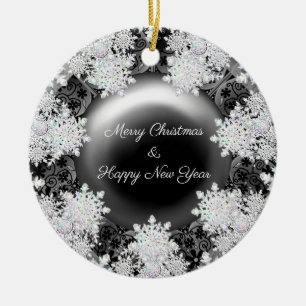 Keramik, schwarz und Schneeflocke Keramik Ornament
