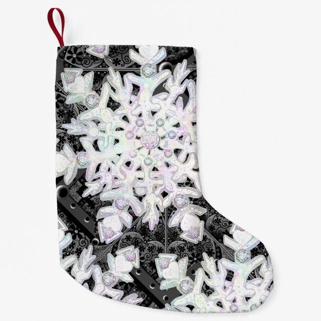 Keramik, schwarz und Schneeflocke Kleiner Weihnachtsstrumpf (Vorderseite)