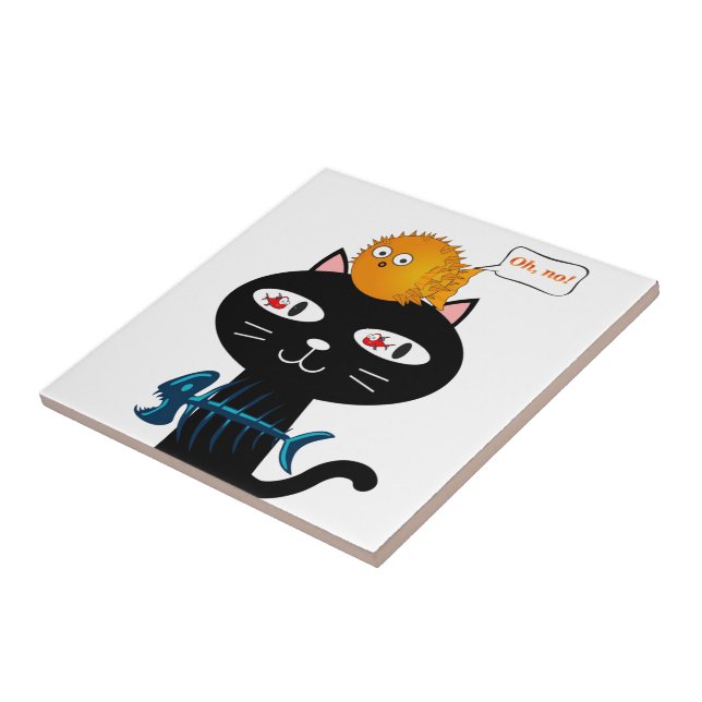 Keramik Schwarze Katze, Fischknochen Fliese (Seite)