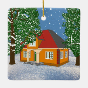 Keramik Snowy Hütte Keramikornament