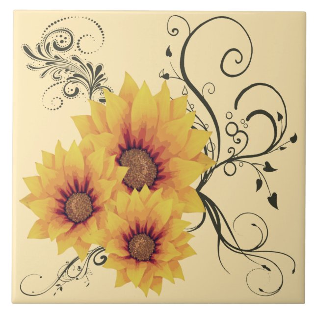 Keramik Sonnenblumen Tile Fliese (Vorderseite)