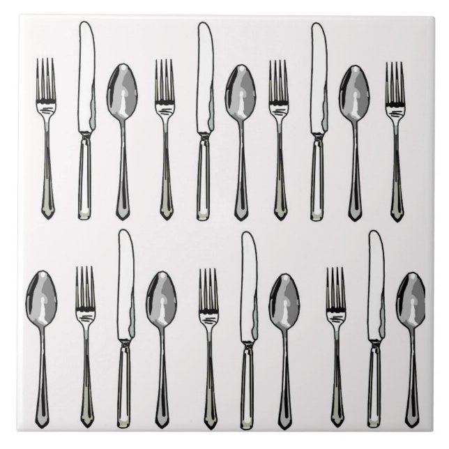 Keramik Square Tile Gabel Kniff Spoons Fliese (Vorderseite)