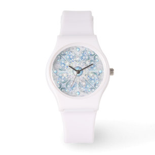 Keramik strahlend blau & schneeflocken armbanduhr
