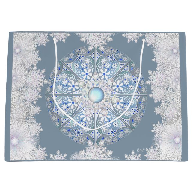 Keramik strahlend blau & schneeflocken große geschenktüte (Vorderseite)