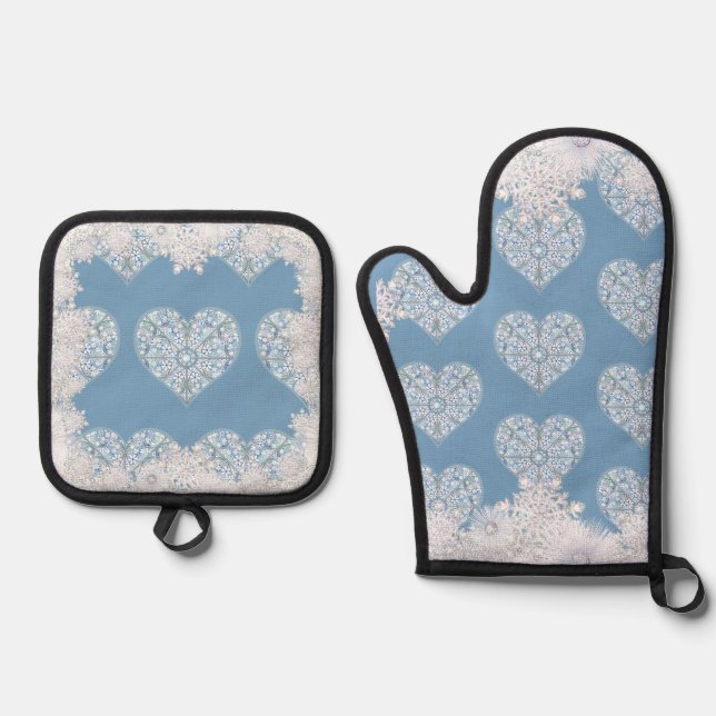 Keramik strahlend blau & schneeflocken ofenhandschuh & Topflappen-Set (Vorderseite)