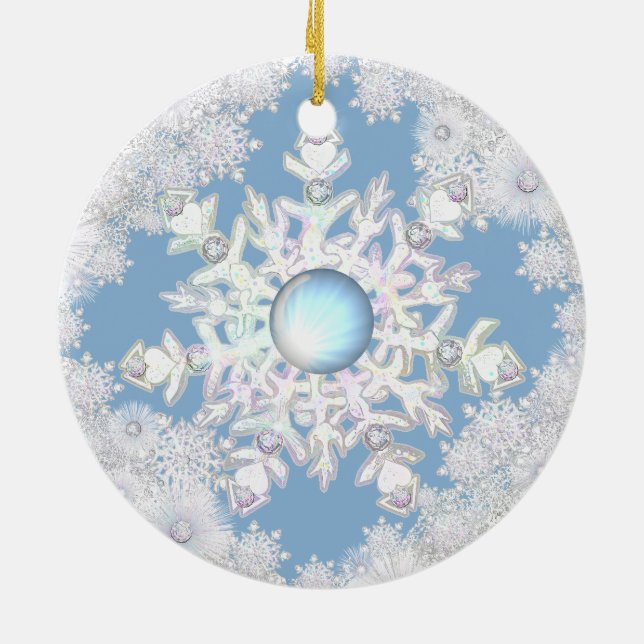 Keramik strahlend blau & schneeflocken ornament (Hinten)