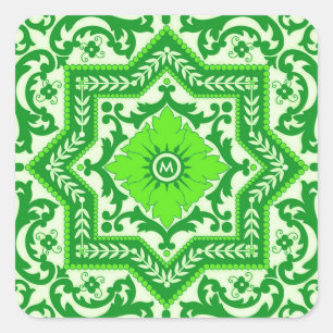 Keramik Style Azulejo Vintag Monogram Ornament Quadratischer Aufkleber