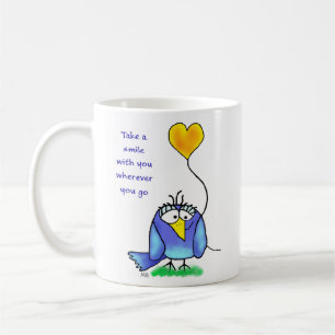 Keramik-Tasse - Fantasievogel mit Spruch Kaffeetasse