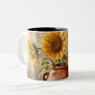 Keramik-Tasse mit goldenen Sonnenblumen – Lebendig Zweifarbige Tasse