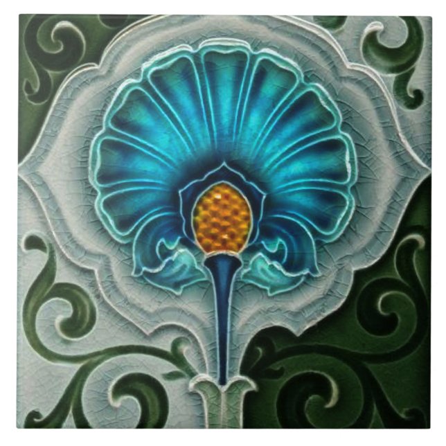 Keramik Tile - Art Nouveau Blue Green Yellow Fliese (Vorderseite)