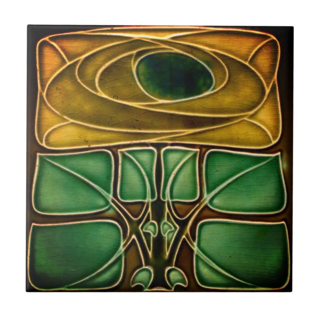 Keramik Tile-Art-Nouveau Floral Antique Gelb Fliese (Vorderseite)