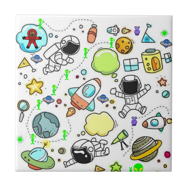 Keramik Tile Außerirdischen Astronauten Raumfahrt Fliese (Vorderseite)