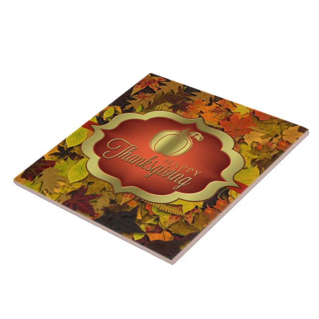 Keramik Tile - Autumnal Happy Thanksgiving Fliese (Seite)