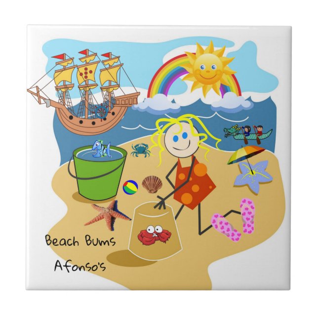 Keramik Tile Beach Sand Sun Crabs Rainbow Fliese (Vorderseite)