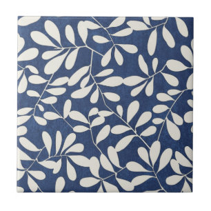 Keramik Tile - Blätter Blau und Weiß Fliese