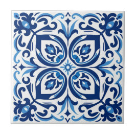 Keramik Tile - Blau/Weiß Azulejo Floral Fliese