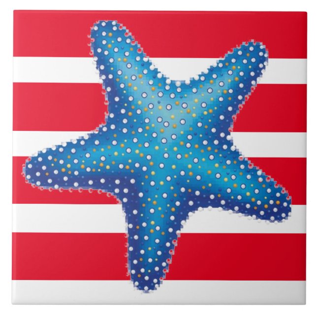 Keramik Tile - Blauer Starfish Fliese (Vorderseite)