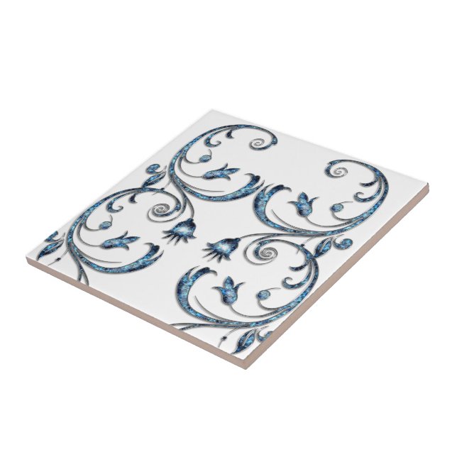 Keramik Tile Blue Floral Fliese (Seite)