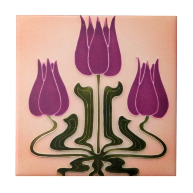 Keramik Tile - Blumengarten Jugendstil Rosa/Lila Fliese (Vorderseite)