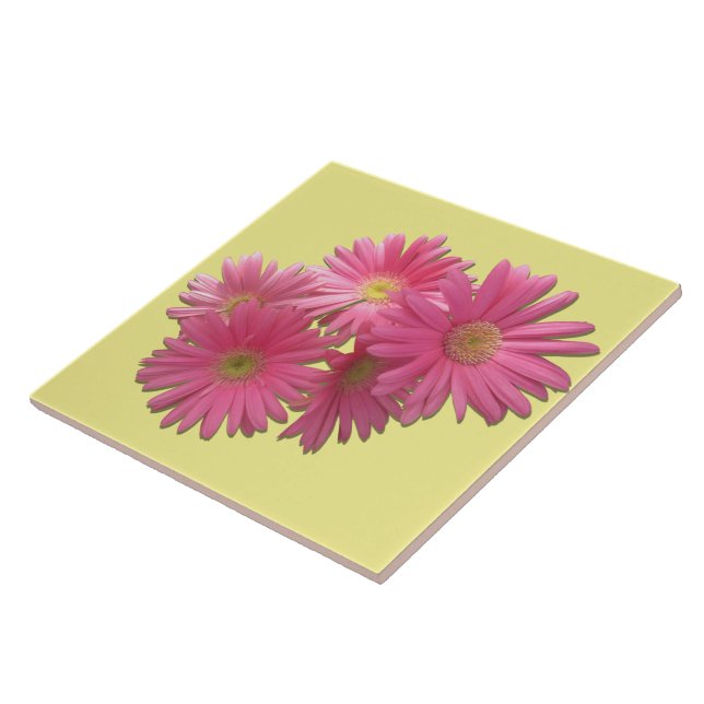 Keramik Tile - Dunkelrosa Gerbera Daisies Fliese (Seite)