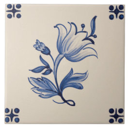 Keramik Tile - Elfenbein & Blauer Blumenstrauß Fliese