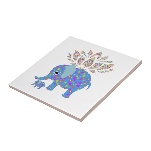 Keramik Tile Floral Blue Elephant Fliese (Seite)