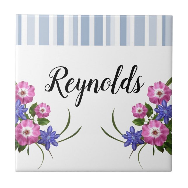 Keramik Tile Floral Blume Streifen Fliese (Vorderseite)