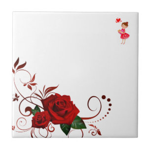 Keramik Tile Floral Rote Rose Herz Fliese