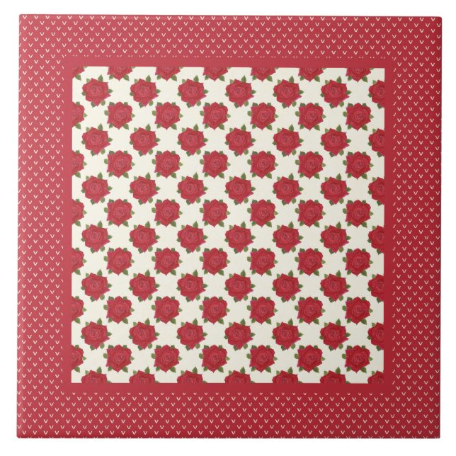 Keramik Tile for Trivet: Tiefe Rote Rosen Fliese (Vorderseite)