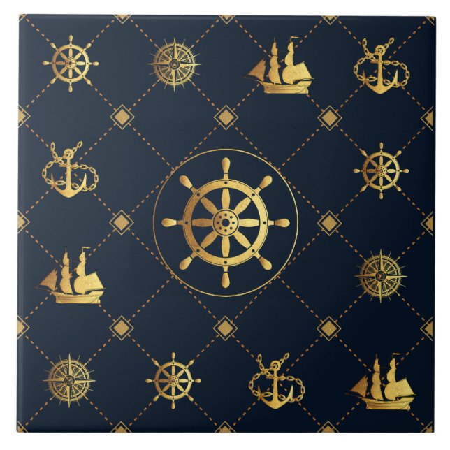 Keramik-Tile für das Gold Ship Wheel Fliese (Vorderseite)