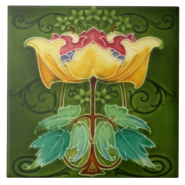 Keramik Tile - Gelbes Blumenmuseum Jugendstil Fliese