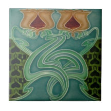 Keramik Tile - Gelbes Blumenmuseum Jugendstil