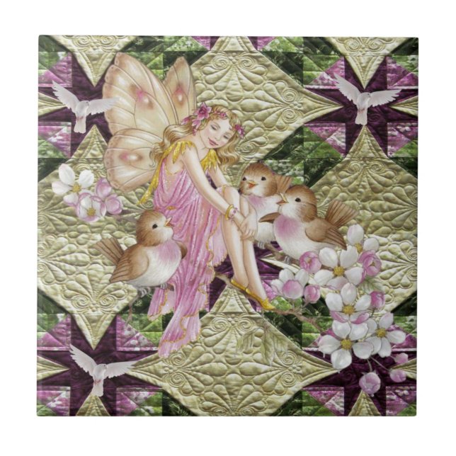 Keramik Tile Gold Fairy Floral Fliese (Vorderseite)