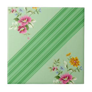 Keramik Tile Green Strip Blume Fliese