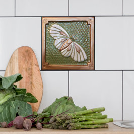 Keramik Tile Handwerker Moth, grün und kupfer Fliese