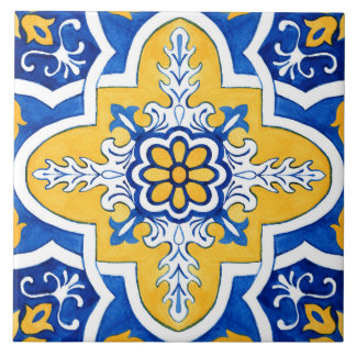 Keramik Tile im blauen und gelben Azulejo-Stil. Fliese