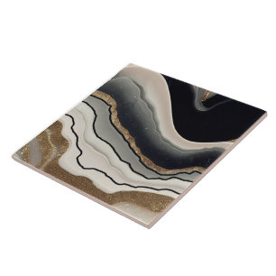Keramik Tile im Schwarz-, Creme- und Goldgeode-Sti Fliese