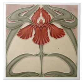 Keramik Tile - Iris Art Nouveau Floral Orange Fliese