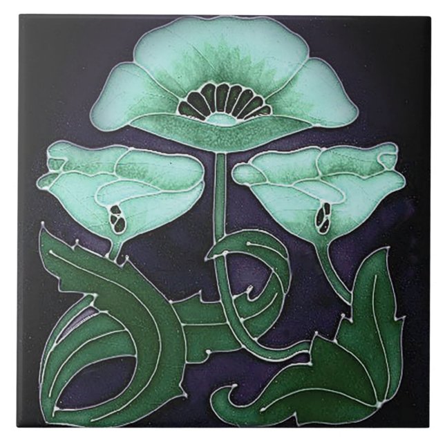 Keramik Tile - Jugendstil - Blumendesign Fliese (Vorderseite)