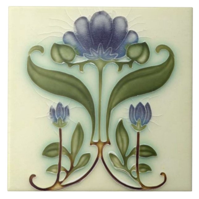 Keramik Tile - Jugendstil - Blumendesign Fliese (Vorderseite)